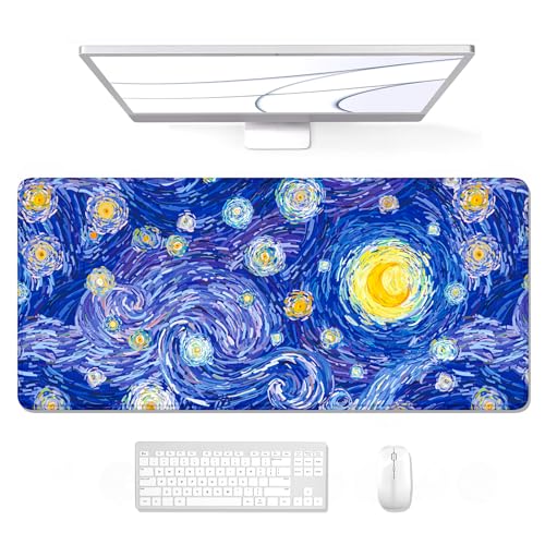 Image of Auhoahsil Desk Mouse Pad, Large Gaming Mousepad, XXL Desk Pad, Extended Long Superior Micro-Weave Cloth Non-Slip Rubber Big Computer Mouse Mat for Gamer, Office & Home, 35 inch x 15 inch, Blue Starry Night