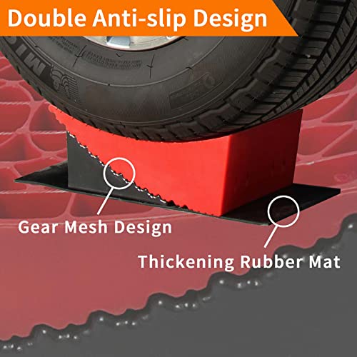 Image of OULEME RV Leveling Blocks, Camper Leveler System 2 Packs for Dual Axle Tandem Wheel Travel Trailer, Include 2 Curved Leveler Ramp, 2 Chock, 2 Rubber Mat, 1 T Bubble Level, 1 Carry Bag