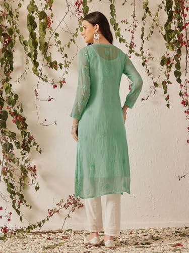 Image of Ada Hand Embroidered Lucknowi Chikankari Kota Kurta for Women A411211