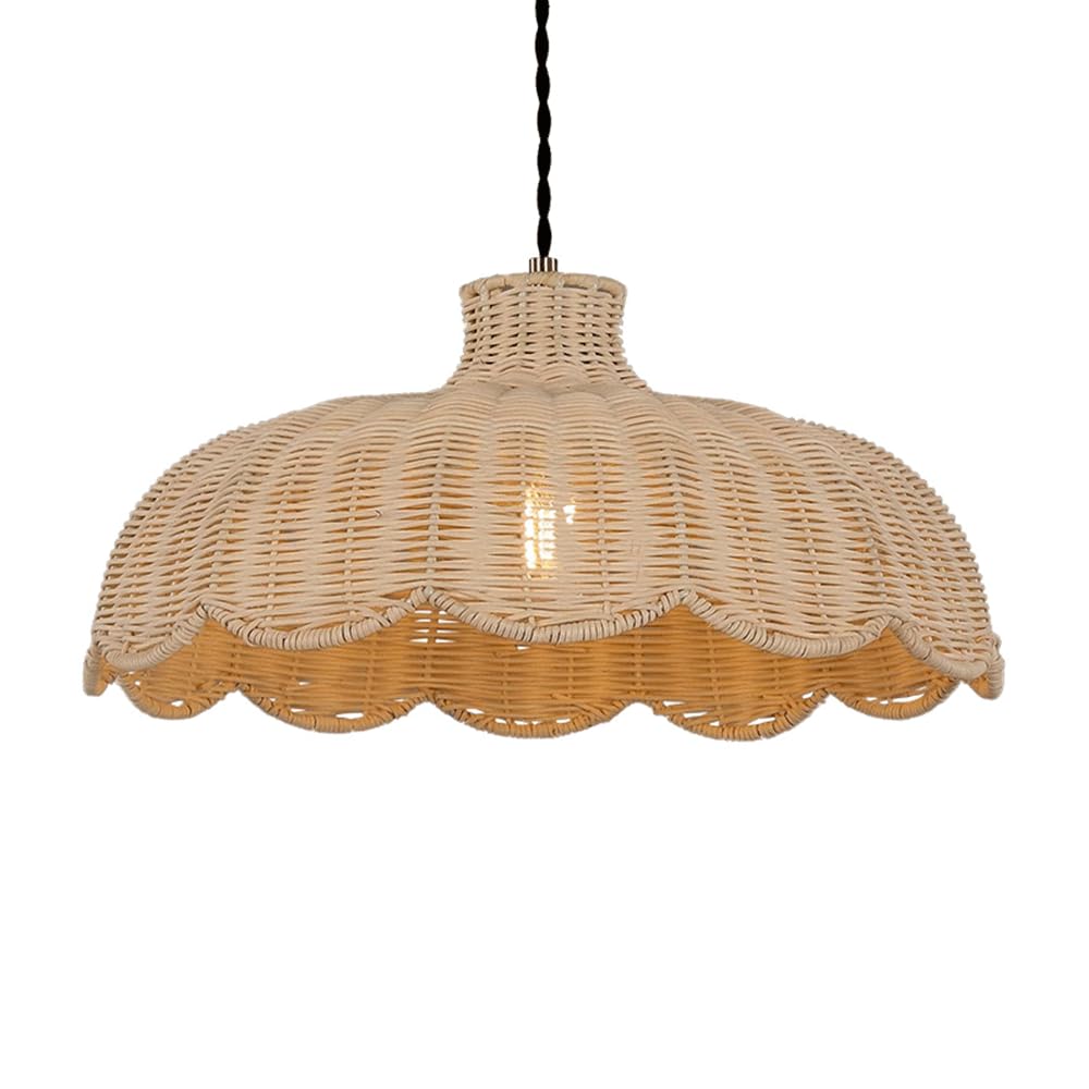 YNAHZAOK Retro Rattan Pendant Lamp Creative Rattan Lighting Fixture for Restaurant Tea Room Entryway Nordic Style Hand Woven Lampshade Kitchen Island Pendant Light Fixture Boho Hallway Chandelier