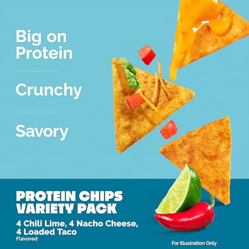 Image of Quest Nutrition Tortilla Style Protein Chips Variety Pack, Chili Lime, Nacho Cheese, Loaded Taco, Low Carb, High Protein, Gluten Free, 1.1 oz (Pack of 12)