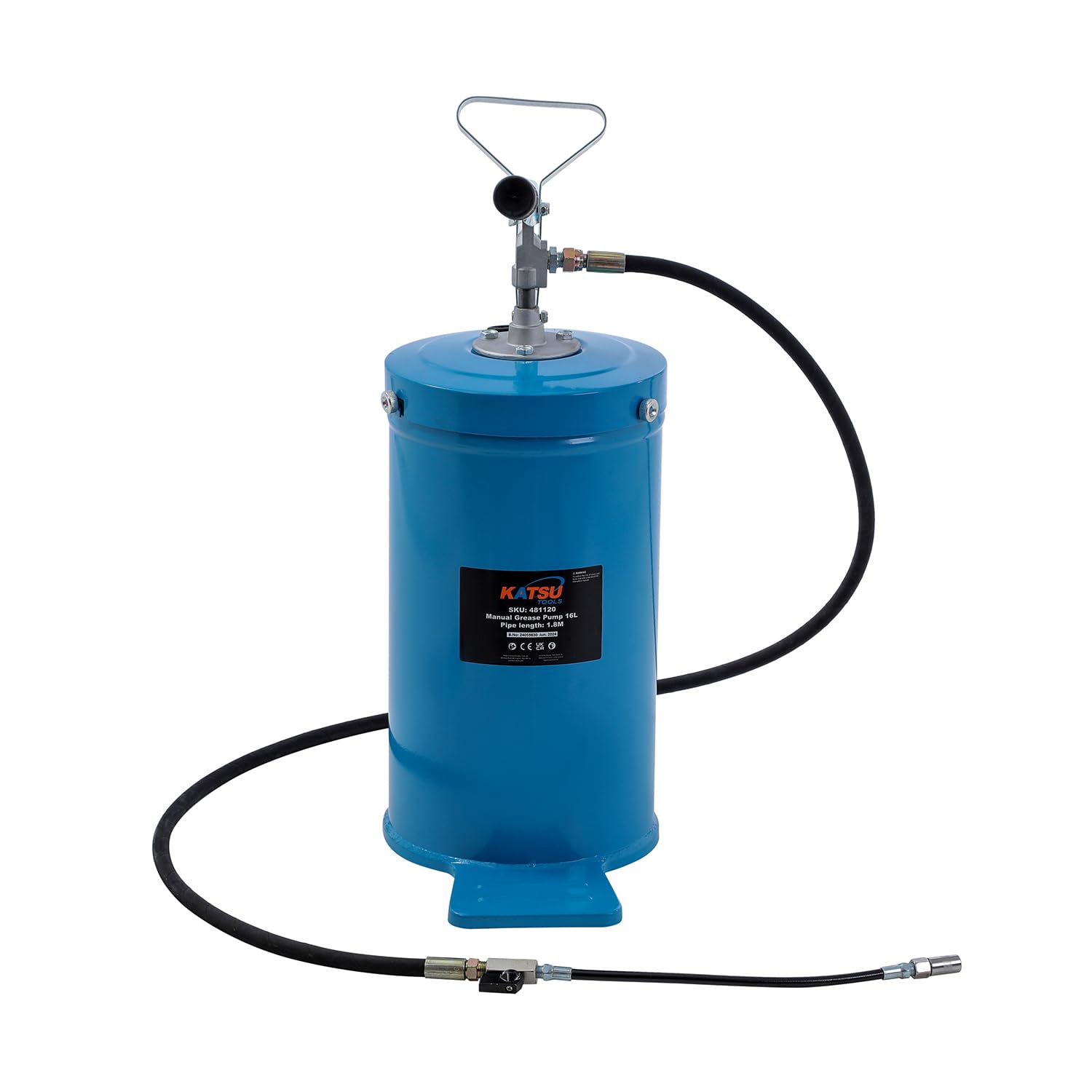 KATSU Tools Pompa per Grasso Manuale 16L Distributore di Grasso Ingrassatore con Pompa Portatile Pistola per Grasso a Mano, Lubrificatore per Veicoli e Macchine 481120