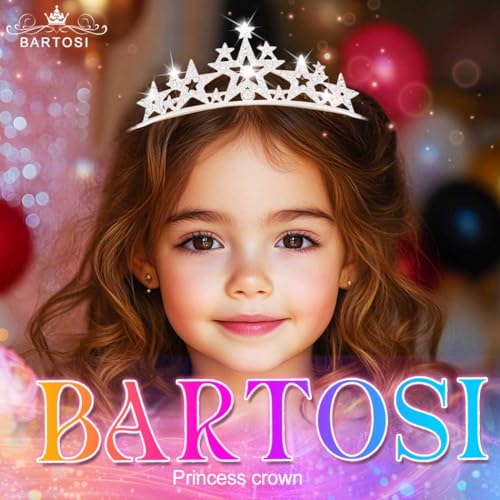 BARTOSI Princess Star Tiara and Crown Silver Crystal Tiaras Headband Bridal Rhinestone Crowns Headdress Hair Accessories for Girls4