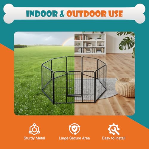 Image of NEWBULIG Dog Playpen Indoor 8 Panels 32 Inch, Outdoor Metal Dog Fence Pen | Heavy Duty Metal Exercise Pen, Foldable Portable, RV Camping, Yard Garden, Small Medium Dogs Pet Pen
