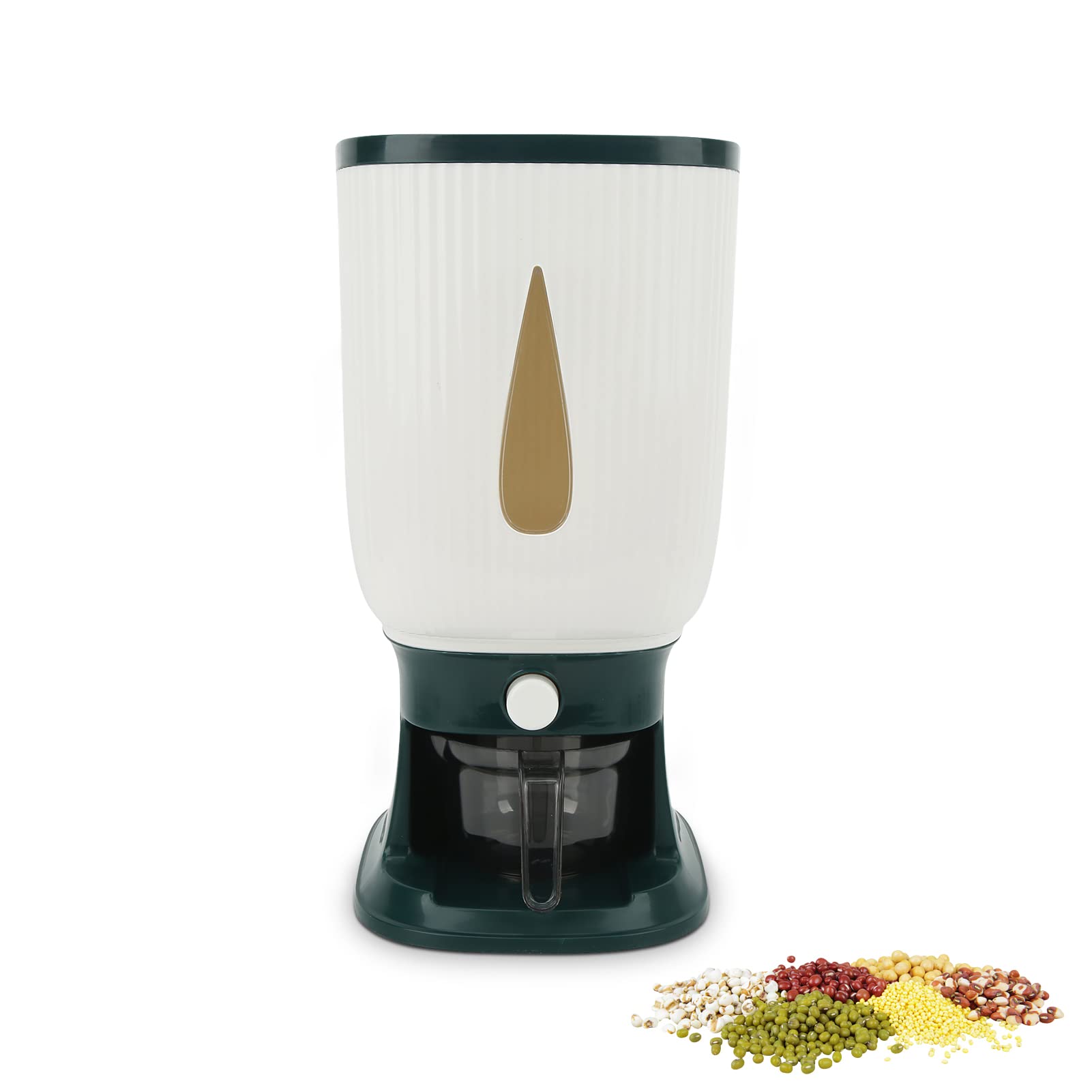 Distributore di Riso per Uso Domestico,10 kg di Rimbalzo Automatico di Grande capacità, Contenitore per Cereali Alimentari con Bicchiere, Contenitore per (Verde)