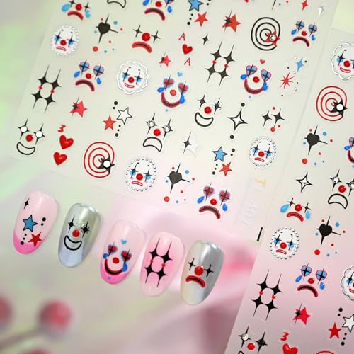 Image of Halloween Nail Art Stickers Joker Nail Sticker for Nails Art with Rhinestone Design Star Nail Decals 5d Self Adhesive Nails Charms for Women Girls Manicure DIY Decoration Accessories