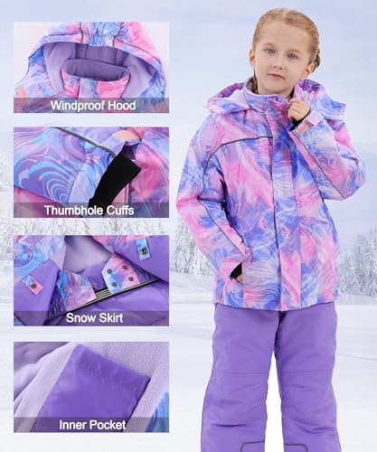 M2C Girls Thicken Warm Hooded Striped Ski Snowsuit Jacket & Pants3