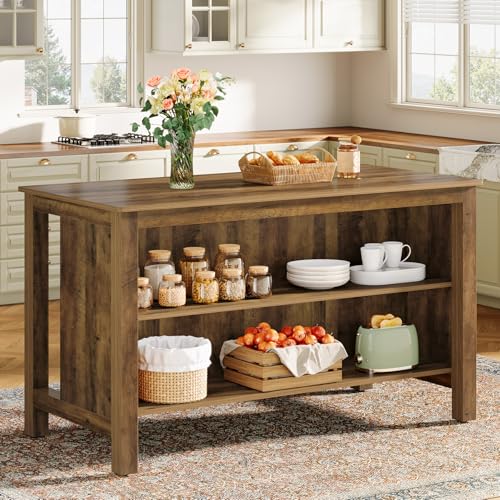 Tribesigns Kitchen Island with Storage, 59-Inch Large Farmhouse Stationary Island