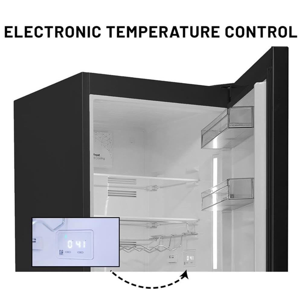 Pemberly Row 11.7 cu.ft No Frost Bottom Freezer Refrigerator, Garage Ready, LED Lighting, Wine Rack, Adjustable Tempered Glass Shelves, White/Stainless/Titanium Finish, Energy-Efficient Kitchen on Fridge.com