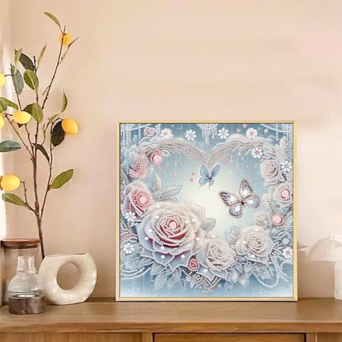 Image of Diamond Art Painting Kits for Adults, 5D Special Shape Diamond Art Kits for Beginners, Crystal Rhinestones Diamond Art Painting for Home Wall Decoration Gift 12x12 inch, Flowers and Butterflies