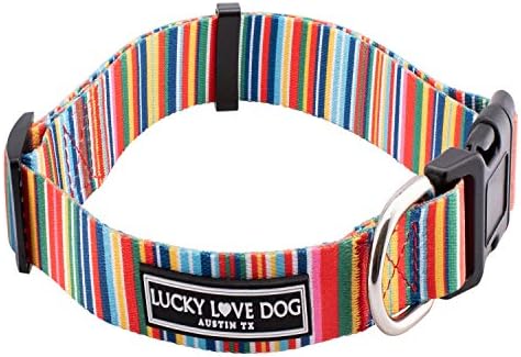 Lucky Love Dog Collars for Large Dogs Rainbow Pattern,Floral Girl or Boy Dog Collar for Large Dogs, Rainbow Stripes, Hippie, Large