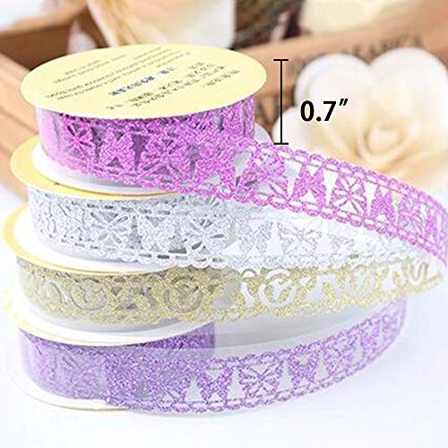 image for SallyFashion Lace Washi Tape, 6 Roll Lace Pattern Glitter Bling Self-A