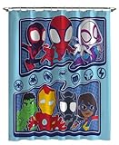 Jay Franco Marvel Spidey & His Amazing Friends - Cortina de ducha de tela para niños, hombre de hierro y pantera negra