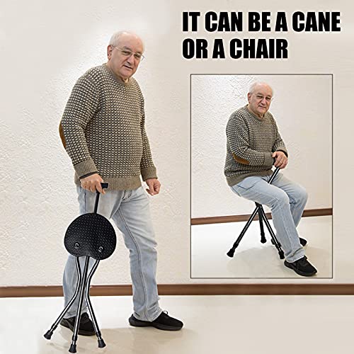Image of Yayayo Hold 440 lbs Folding Canes with Seat Walking Stick Height Adjustment Cane Seat Capacity Frosted Handle with Magnetic Therapy Stone Crutches Stool