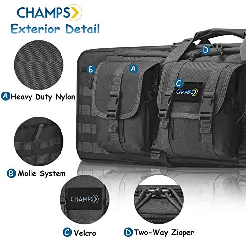 Champs Rifle Case Bag, Double Rifle, Gun Case, Water Resistant & Dust Resistant for Hunting, Range, Sports, Transport [36inch, Black] - Thumbnail 3