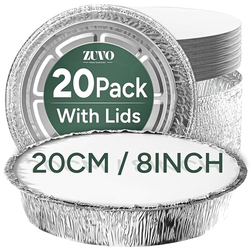 Zuvo Round Foil Trays with Lids 20 Pack Pie Flan & Cheesecake Cases