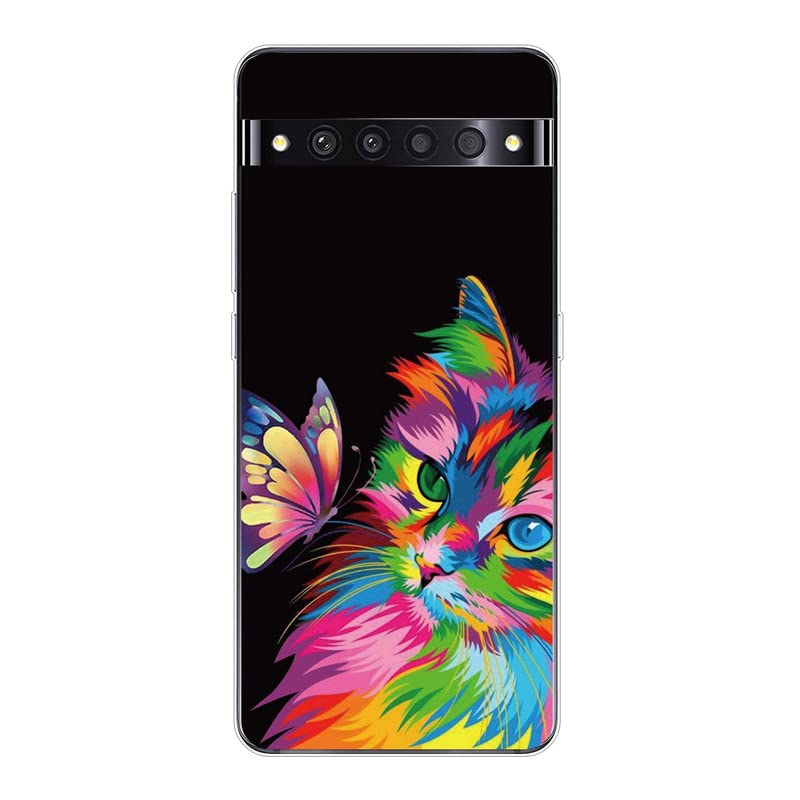 KARTXITAI Funda Silicone Case Compatible con TCL 10 Pro, Carcasa de Silicona Cover, Gel Flexible,Regalo Original - Mariposa, Gato