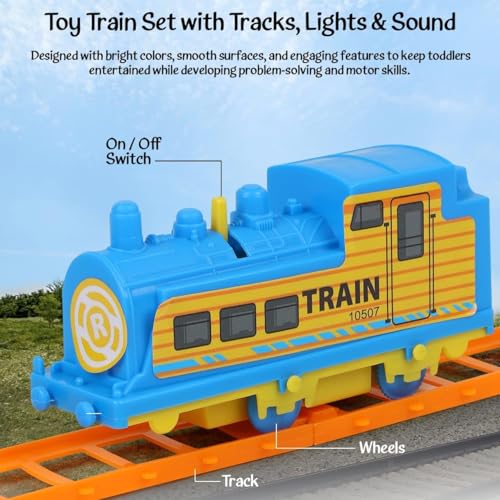 Image of Battery Powered Express Train Toy Set for Boy | Railway Track Set with Engine & Coaches | 14 PCS Educational Play Train Toy