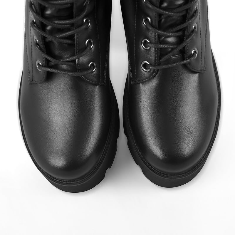 Only maker Gothic Kniehohe Stiefel mit Blockabsatz Metallketten Schnürstiefel Profilsohle Schwarz