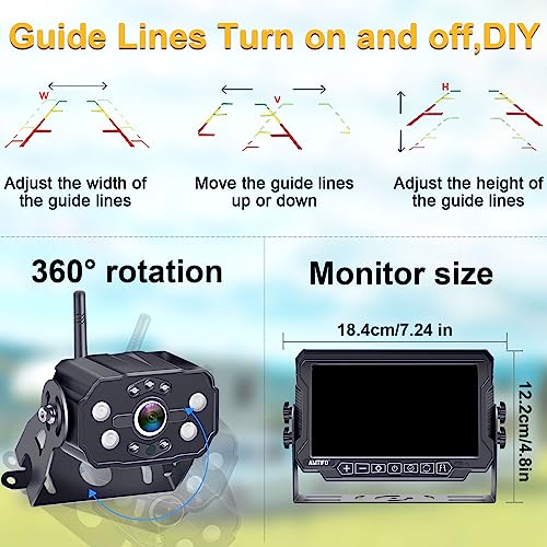 Image of AMTIFO Wireless RV Backup Camera System - 2 HD 1080P Cameras with 7 inch Split-Screen Monitor,Compatible with Furrion Pre-Wired RVs,Loop Recording,Night Vision,Easy Install for Trailers Campers Trucks