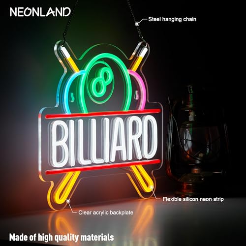 Billiards Neon Sign for Wall Decor Pool Room LED Light for Pub Bar Billiard Game Room USB Powered Dimmable