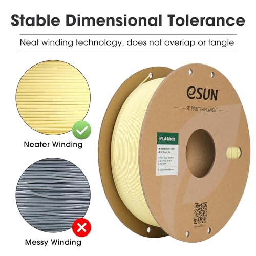Image of eSUN Matte PLA Filament 1.75mm, Matte 3D Printer PLA Filament, 1KG Spool 3D Printing Filament for 3D Printers, Paper Reel, Almond Yellow