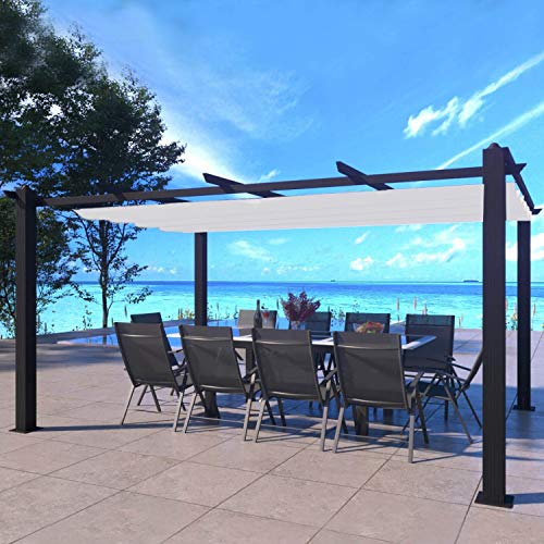 Concept Usine | Pérgola autoportante 4X3 m (12m²)   Estructura de Aluminio   Lona 100% Poliéster   Nila Beige   Lona corredera retráctil   Cenador de Jardín   para terraza Exterior & Pabellón