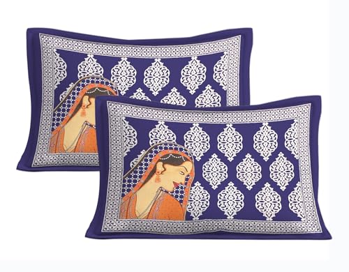 Image of JAIPUR PRINTS 100% Cotton Bedsheet for Double Size Bed bedsheets Rajasthani Jaipuri Printed Double Size Bedsheet with 2 Pillow Cover / 90x100 inch / 235x215 cm / (Blue)