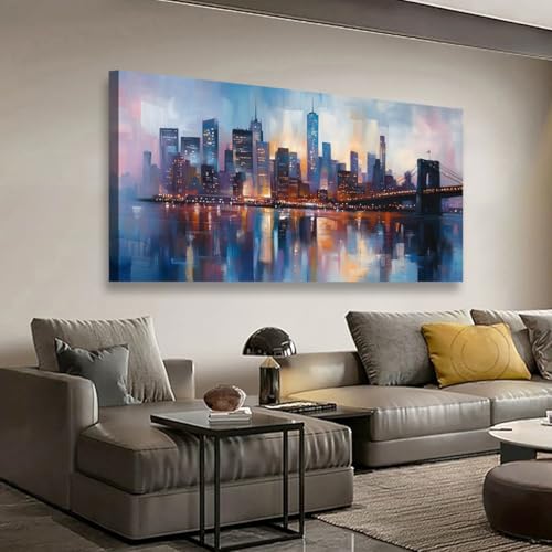 Image of Abstraction Pictures Canvas Wall Art for Living room Office Bedroom Wall Decor,City Wall Art Print Paintings Modern Blue Great bridge Artwork Waterproof Ready to Hang-20x40inch