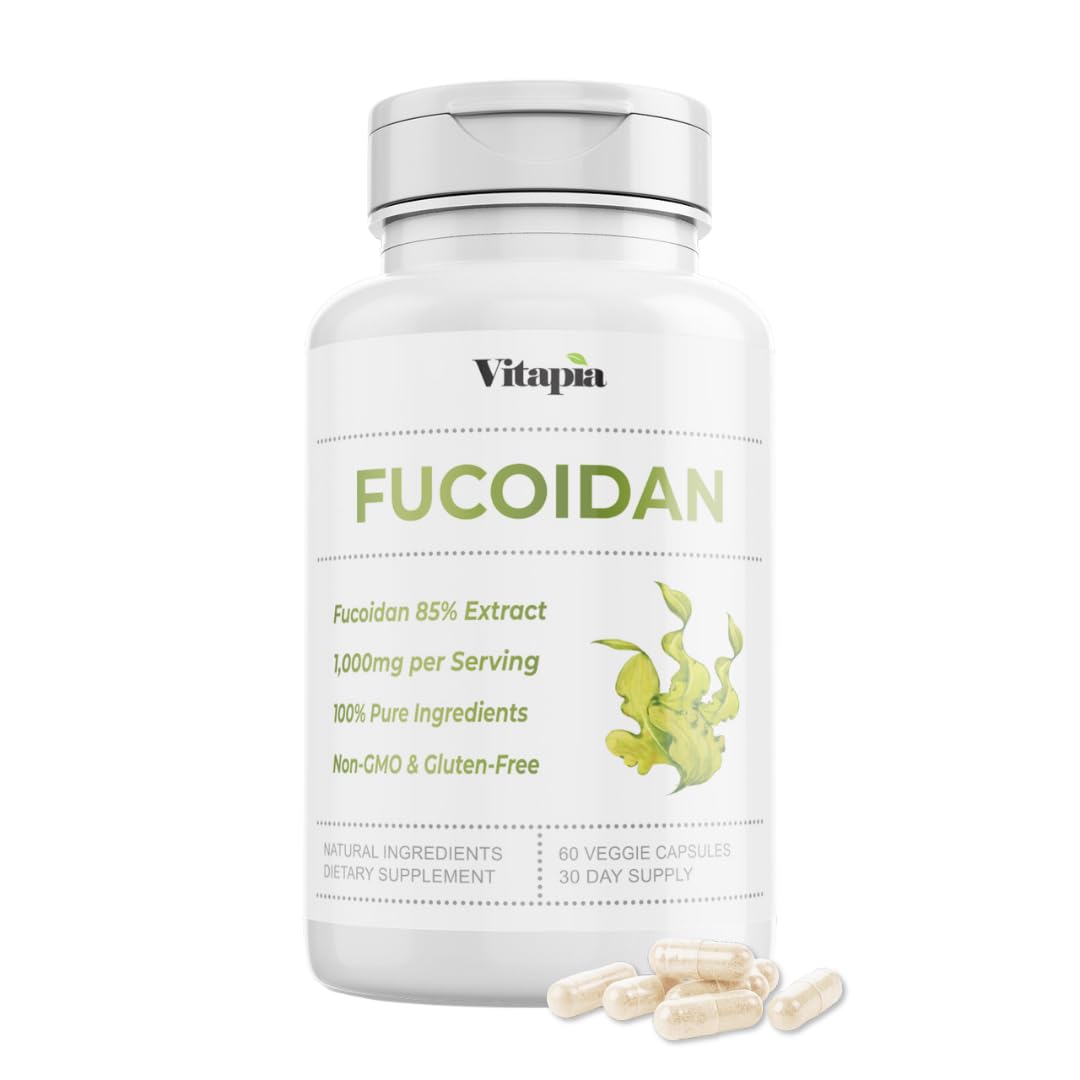 Pure Fucoidan 85% Brown Seaweed Extract Capsules for Immune, Strong Cellular Health, Digestive Support - 1000mg Fucoidan Per Serving - 60 Veggie Capsules - Non-GMO, Gluten-Free, Vegan-Friendly