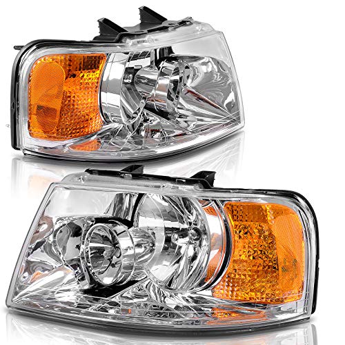 AUTOSAVER88 Headlights Assembly Compatible with 03 04 05 06 2003 2004 2005 2006 Ford Expedition Chrome Housing