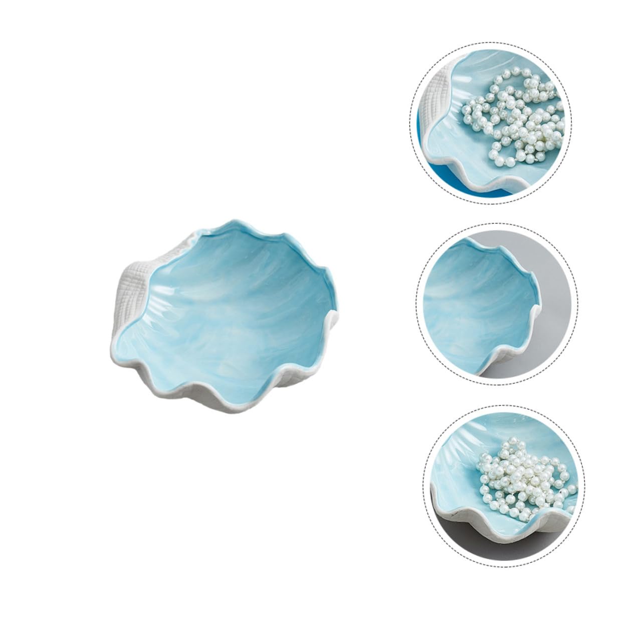 Bandeja Organizador Creativo de Cerámica de Almacenamiento Forma de Concha Azul Multiusos para Joyas y Adorno del Hogar para Housewarming