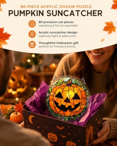 Image of Acrylic Jigsaw Puzzle Suncatcher Orange Pumpkin Adult Puzzles Gifts 6.3 inch
