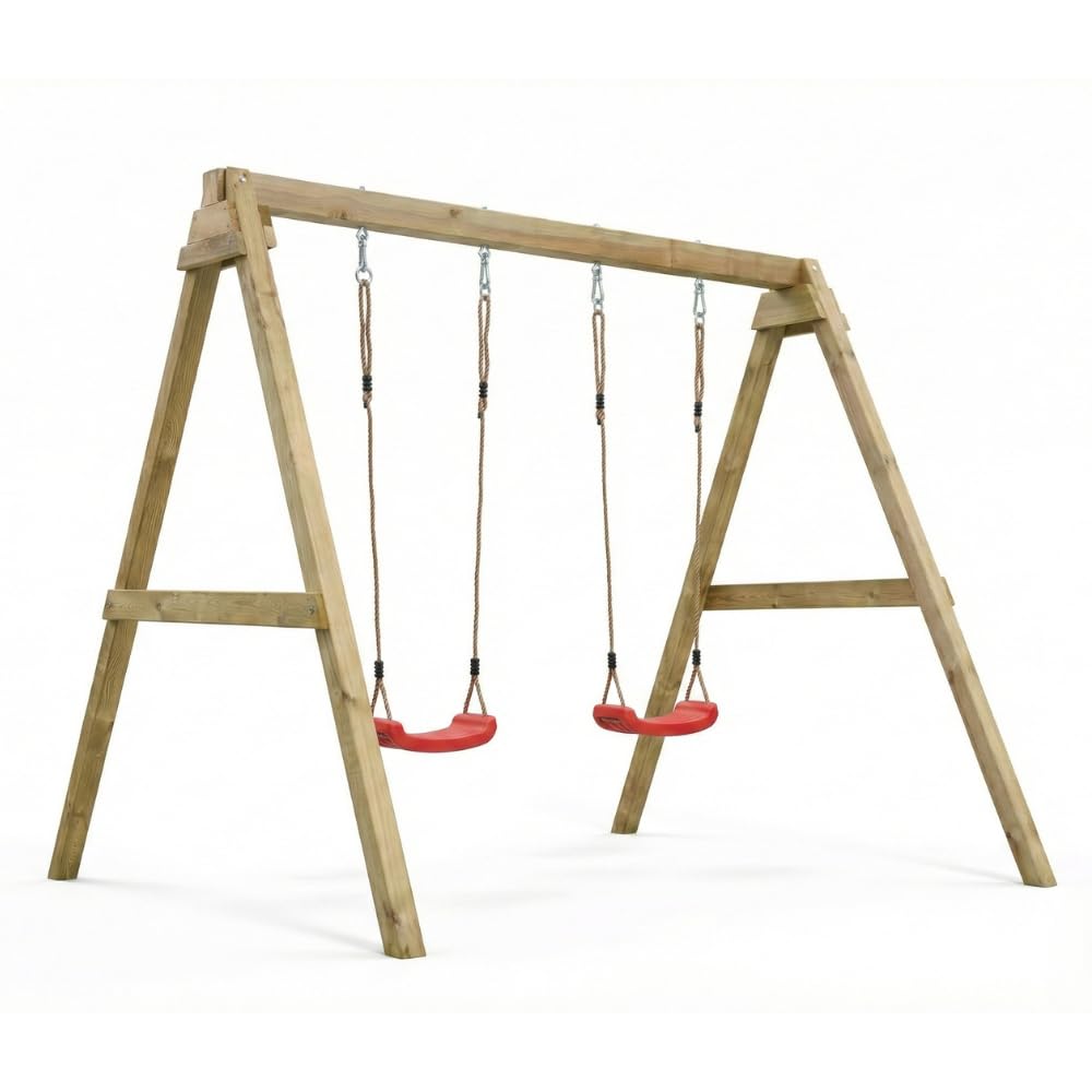 Altalena in Legno Maxplay Swing con Doppia Seduta da Giardino – Altalena Bambini da Esterno, Struttura in Legno Impregnato in Autoclave, Resistente per Uso Privato, Giochi da Giardino 3-10 Anni