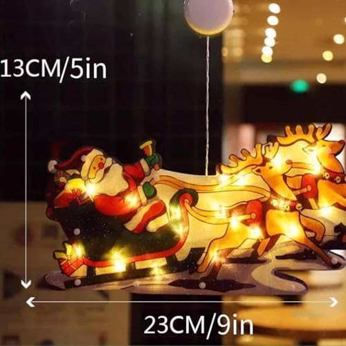 Image of K D Christmas Tree Decoration Santa with Reindeer Warm Yellow | Window Hanging LED Light | Warm Yellow Xmas Decoration Lamp | | Christmas Reindeer Light