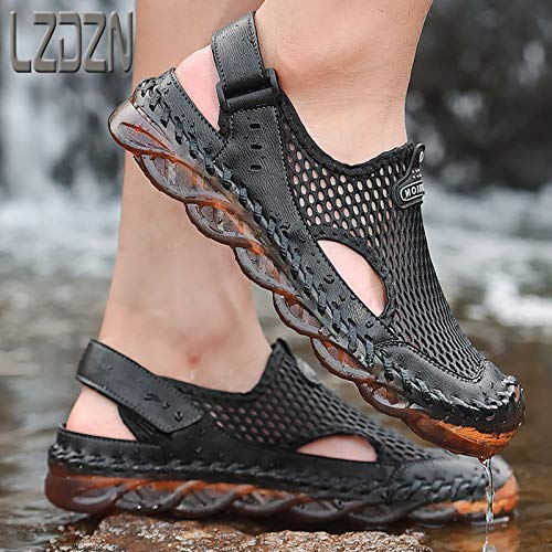 LZDZN Men's Sandals For Men Closed Toe Outdoor Mesh Beach Summer Shoes Breathable Loafers Slippers Flip Flops Fisherman Hiking Athletic Sport Lightweight Trail Walking Black Brown Size4