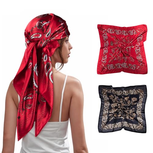 2 Pcs Head Scarf for Women Like Satin Head Scarf Silk Scarf for Women Hair Wrap Sleeping 35 x 35 Inches Head Scarf-8