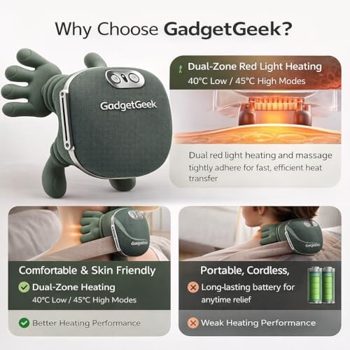 Image of Neck Massager for Pain Relief with Heat & Red Light Therapy | Enjoy soothing cervical pain relief with the GadgetGeek electric neck massager featuring heat and red light therapy.