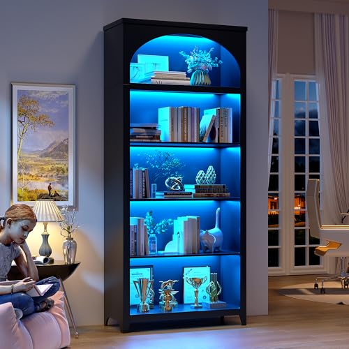 Dystler 70 Arched Bookshelf with LED Lights 5-Tier Storage for Displaying