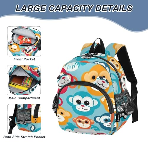 Kid's Backpack for Boys & Girls Toddler Bag Colorful Monkey Backpack with Safety Leash4