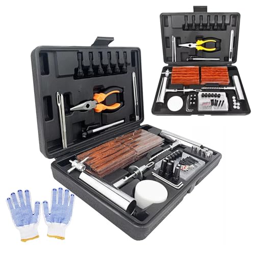NOOGUI Kit Antipinchazos Coche | Repara Pinchazos Moto y Bicicleta | Kit Reparación Neumático Profesional | Arreglo en 15 Minutos | 117 Piezas con Mechas, Herramientas en T, Válvulas y Alicate