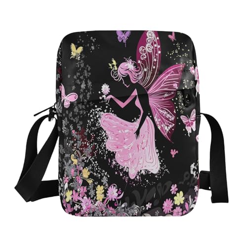 mens messenger bag crossbody men shoulder bag Cross Over Purse Adjustable Strap for Casual Casual- Flower Fairy Environment Butterflies