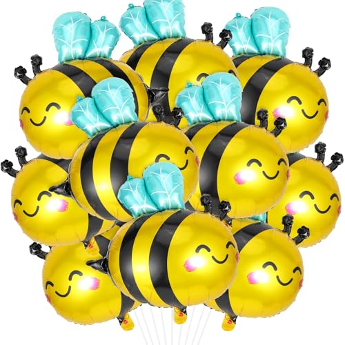 Image of Bee Balloons 10 Pack Smile Face Bee Foil Mylar Balloons for Bee Themed Party Birthday Baby Shower Wedding Party Decorations Supplies