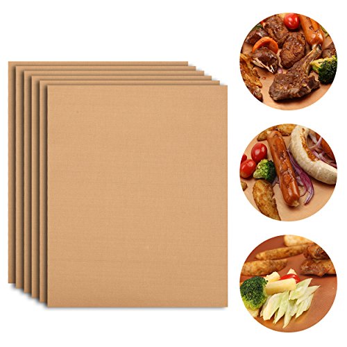 Alimat Plus Grill Mat Set Of 6 - Bbq Grill Mats Nonstick Reusable - Heavy Duty 1.5 Oz/Sheet, Easy-Clean, Works On Electric Grill, Gas, Charcoal, Oven - 15.75 X 13 Inch, Copper #TOP2