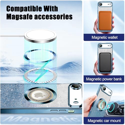 Image of Misscase for iPhone Air Magnetic Glitter Case Compatible with MagSafe,Full Protection Slim Shockproof Case with Camera Lens Protector Plating Bling Cover Case for iPhone 17 Air 6.5 inch Blue