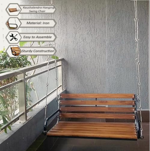 Traditional Indian Furniture Pieces 6 Kaushalendra Teak Wooden Hanging Swing Set - Outdoor/Indoor Ceili...