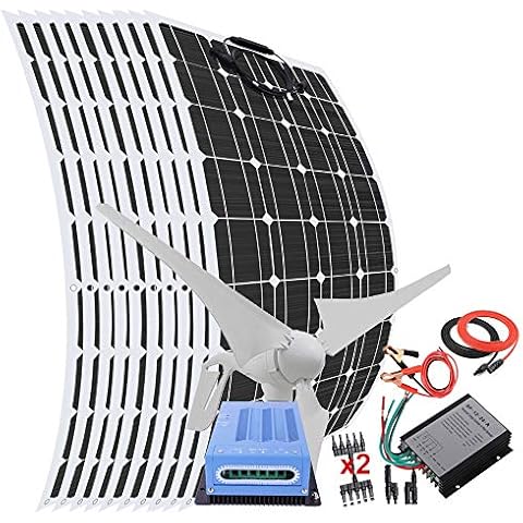1400 W Wind-Solar-System mit 10 Stück 100 W Solarpanel und 400 W Windturbinen-Generator & Wind- & Solarregler, 12 V 24 V Batterieladegerät für Hausbeleuchtung, Bauernhof, Garten, Marine Cover