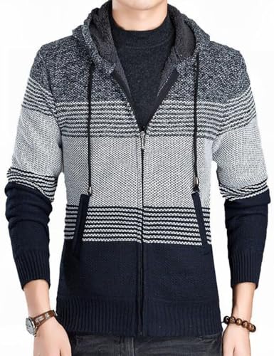 Image of Kinkia Men's Zip Up Hoodies Casual Long Sleeve Full Zipper Sherpa Fleece Lined Knit Cardigan Sweater Jacket with Pockets
