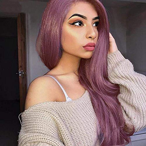 huadao Long Synthetic Wavy Curly 24 Inches Wigs with Adjustable Head Net Middle Part Looking Natural Synthetic Wig for Women Colored Purple Cosplay Party Wigs Heat Resistant Fiber （Purple）