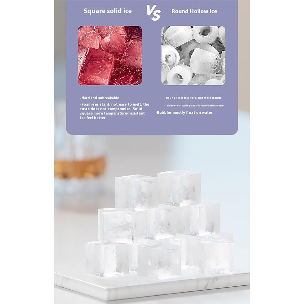Tragbarer Mini Eisbereiter, 8 Würfel in 10-15 Minuten, kleiner 12V Tisch Eisbereiter mit AC/DC Adapter für Zuhause, Auto und Reisen (Lila)